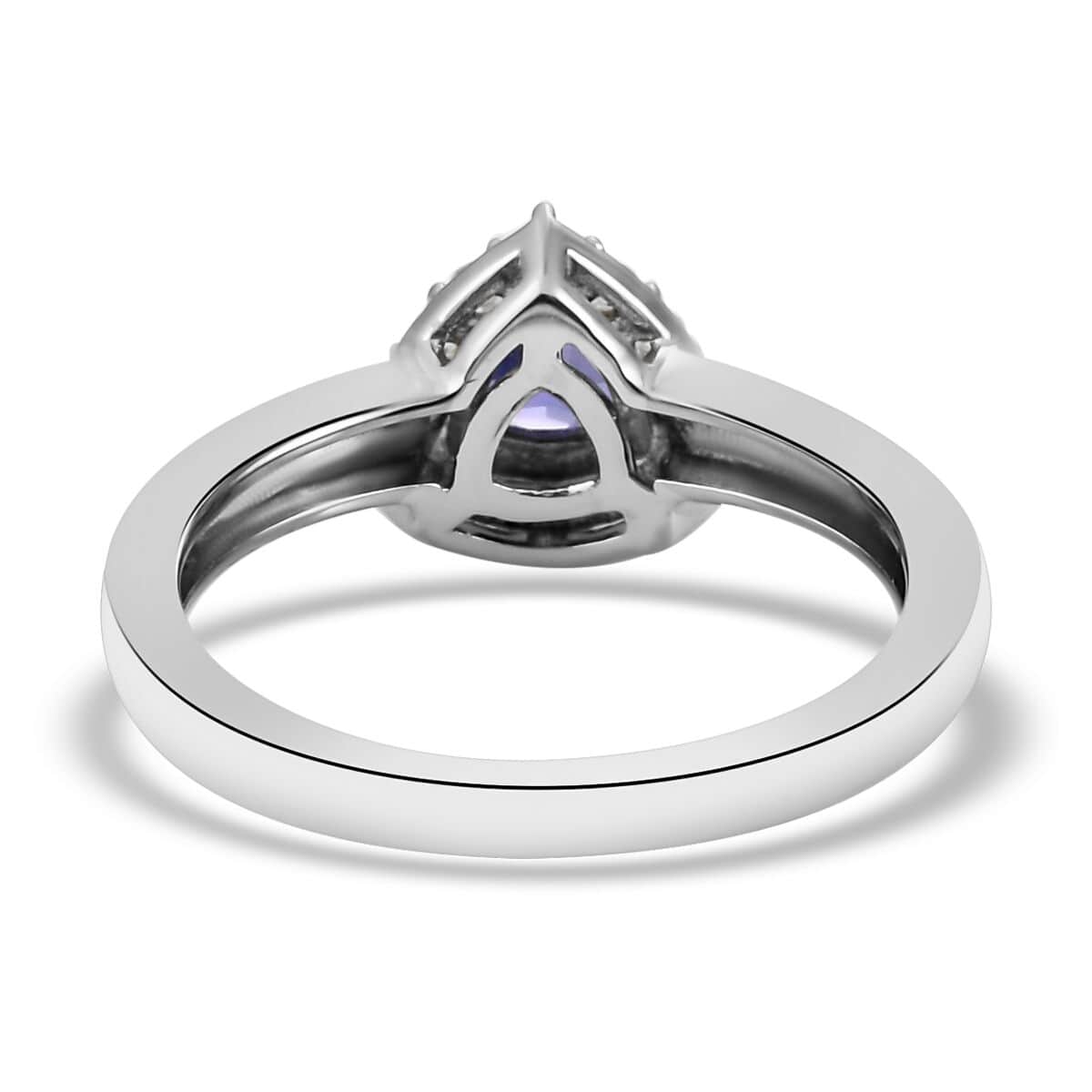 AAA Tanzanite and Natural White Zircon Halo Ring in Platinum Over Sterling Silver (Size 6.0) 0.60 ctw image number 4