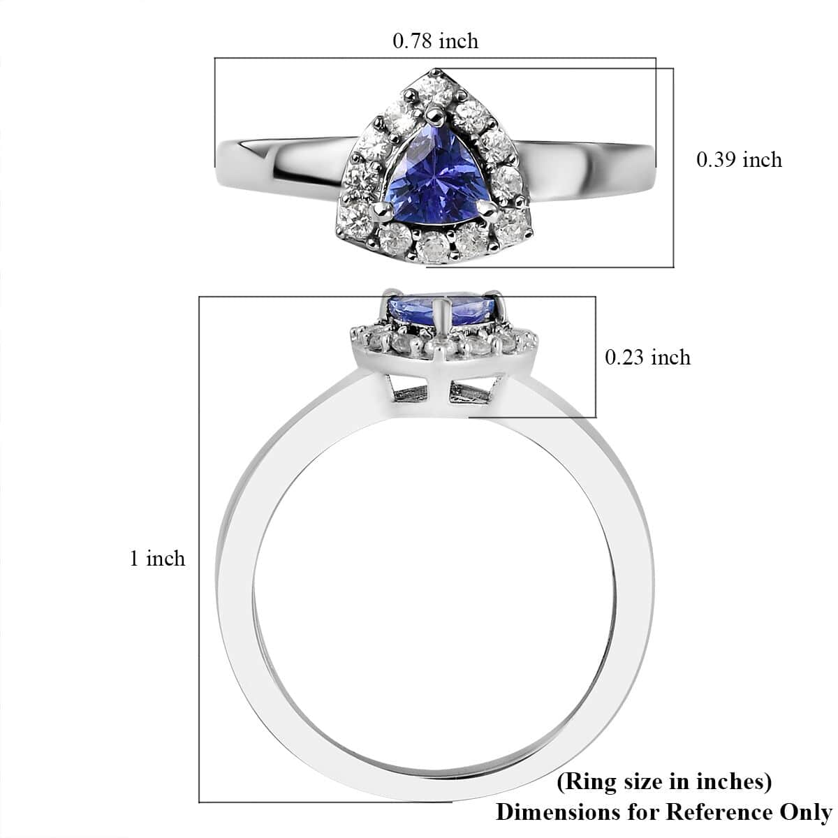 AAA Tanzanite and Natural White Zircon Halo Ring in Platinum Over Sterling Silver (Size 6.0) 0.60 ctw image number 5