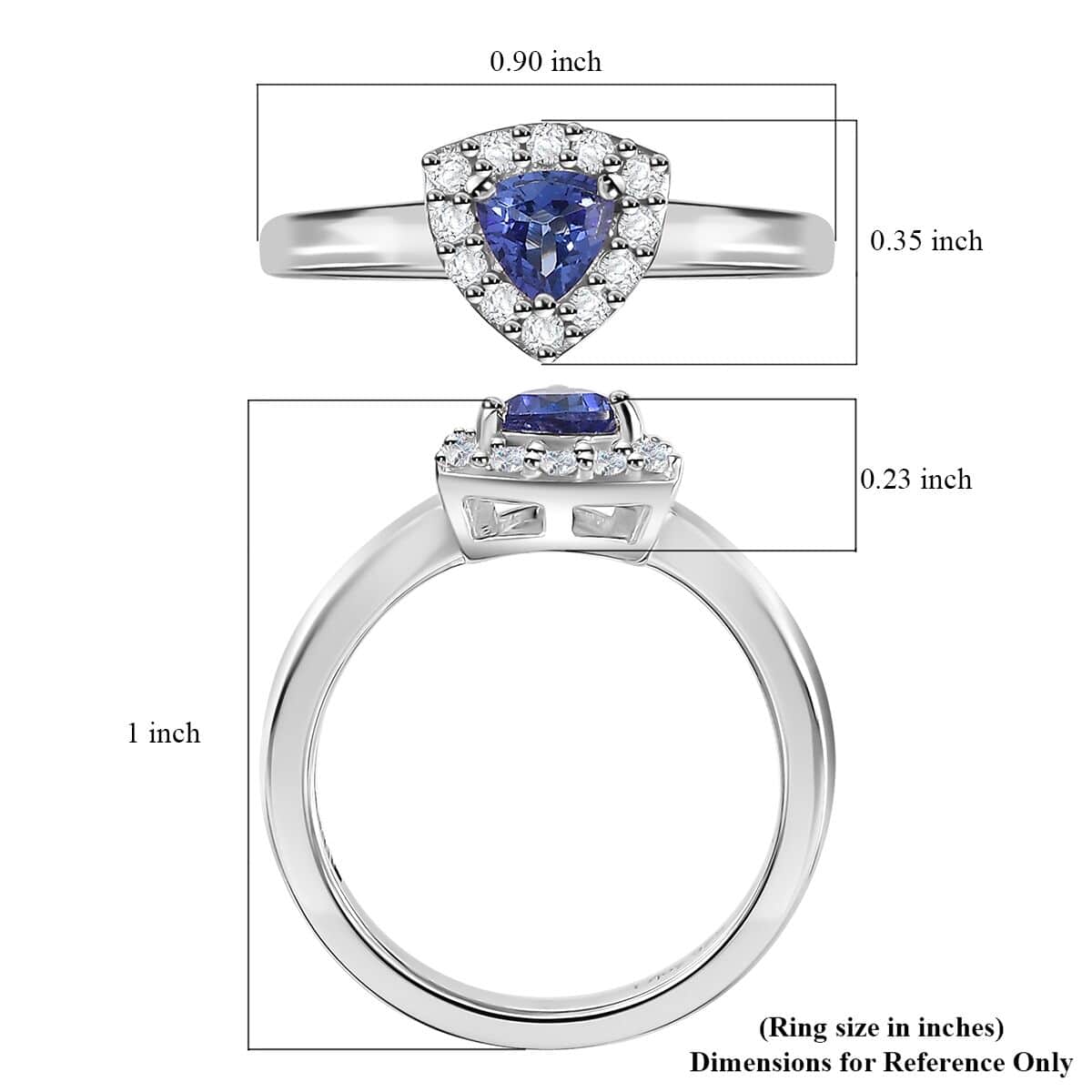 AAA Tanzanite and Natural White Zircon Halo Ring in Platinum Over Sterling Silver (Size 7.0) 0.60 ctw image number 5