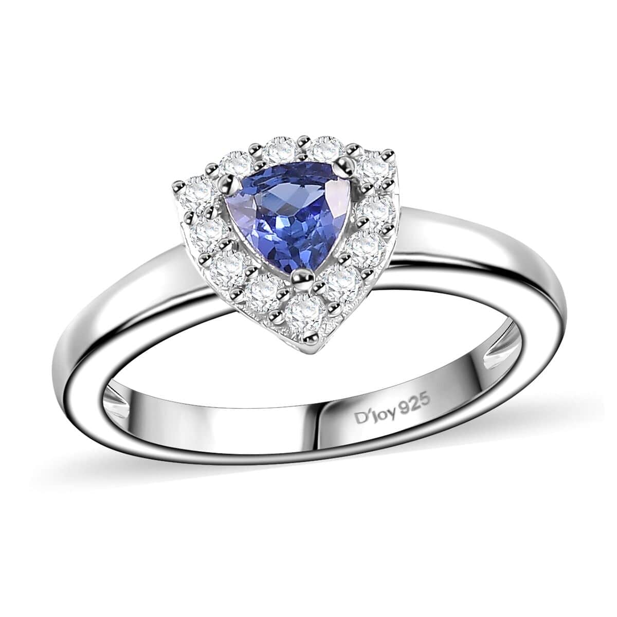 AAA Tanzanite and Natural White Zircon Halo Ring in Platinum Over Sterling Silver (Size 9.0) 0.60 ctw image number 0