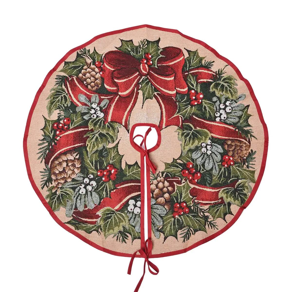 HOMESMART Pine Cone & Mistletoe Wreath Christmas Tree Skirt (40, 40% Cotton & 60% Polyester) image number 0