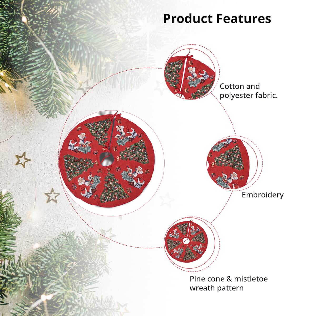 Homesmart Christmas Tree & Santa Christmas Tree Skirt (39, 40% Cotton & 60% Polyester) image number 2