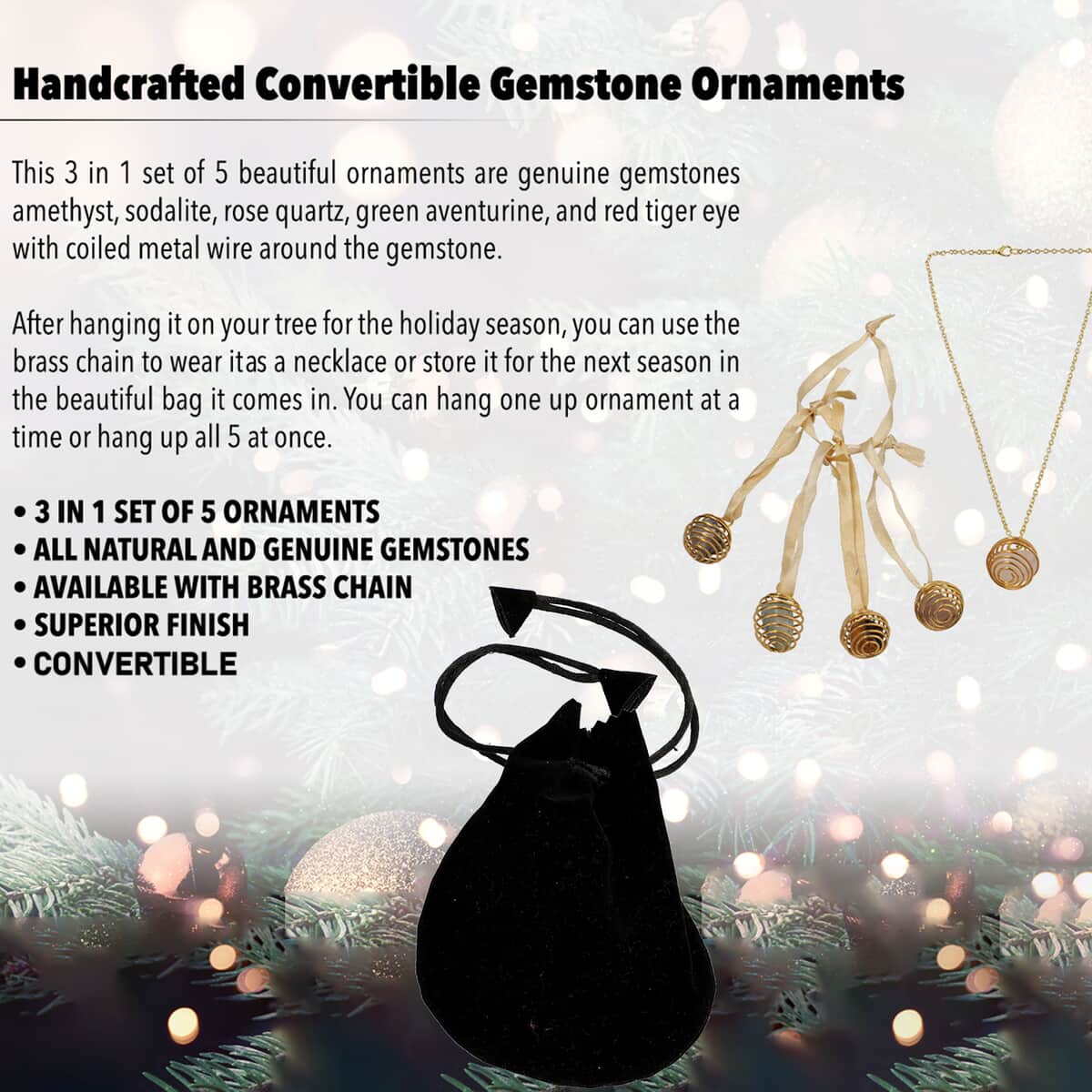 Handcrafted 3in1 Convertible Gemstone Tree Ornament Pendants with Brass Chain image number 1