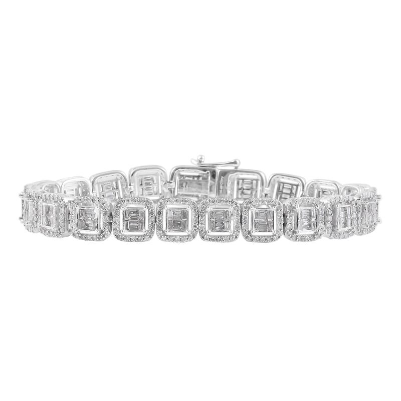 4.50 ctw Diamond Bracelet in Platinum Over Sterling Silver (7.00 In) 16.68 Grams