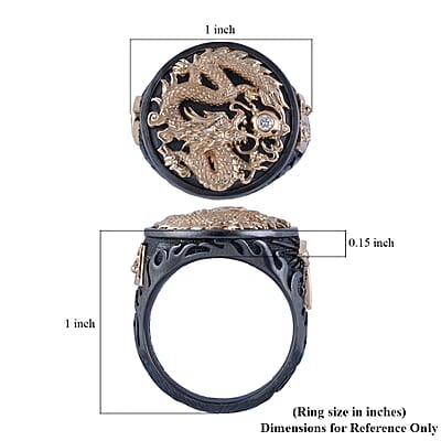 Galatea El Capitan Collection 0.05 ctw Diamond Accent Dragon Ring in 14K Yellow Gold and Black Rhodium Sterling Silver (Size 11)