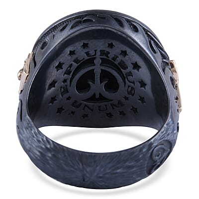 Galatea El Capitan Collection 0.05 ctw Diamond Accent Dragon Ring in 14K Yellow Gold and Black Rhodium Sterling Silver (Size 12)