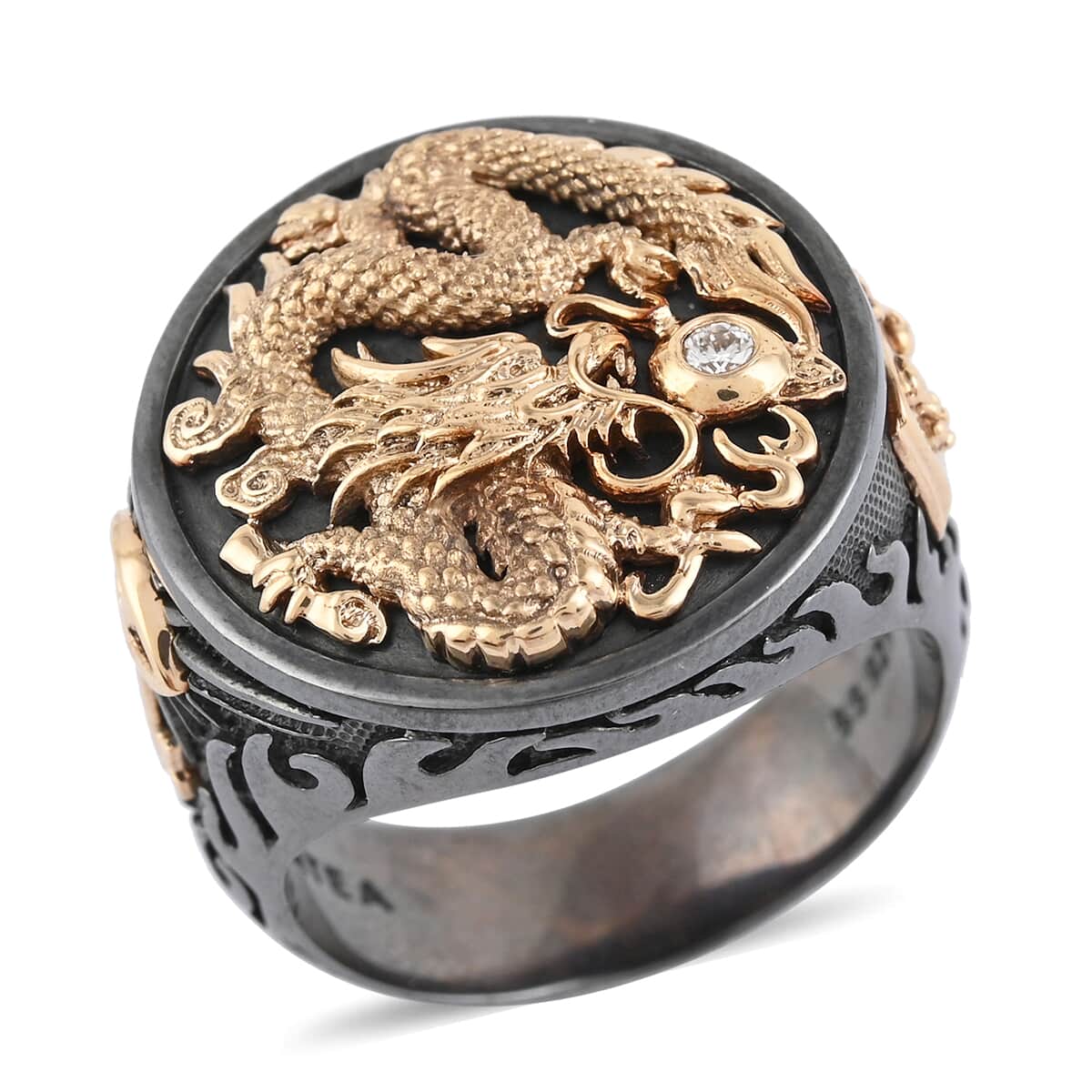 Galatea El Capitan Collection 14K Yellow Gold Diamond Accent Dragon Ring in Black Rhodium Sterling Silver (Size 10.0) (19.6 g) 0.05 ctw image number 0