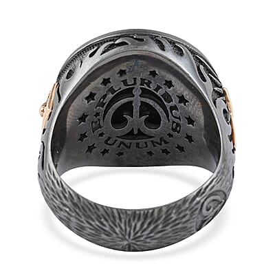 Galatea El Capitan Collection 14K Yellow Gold Diamond Accent Dragon Ring and Black Rhodium Sterling Silver (Size 9.0)
