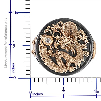 Galatea El Capitan Collection 14K Yellow Gold Diamond Accent Dragon Ring and Black Rhodium Sterling Silver (Size 9.0)