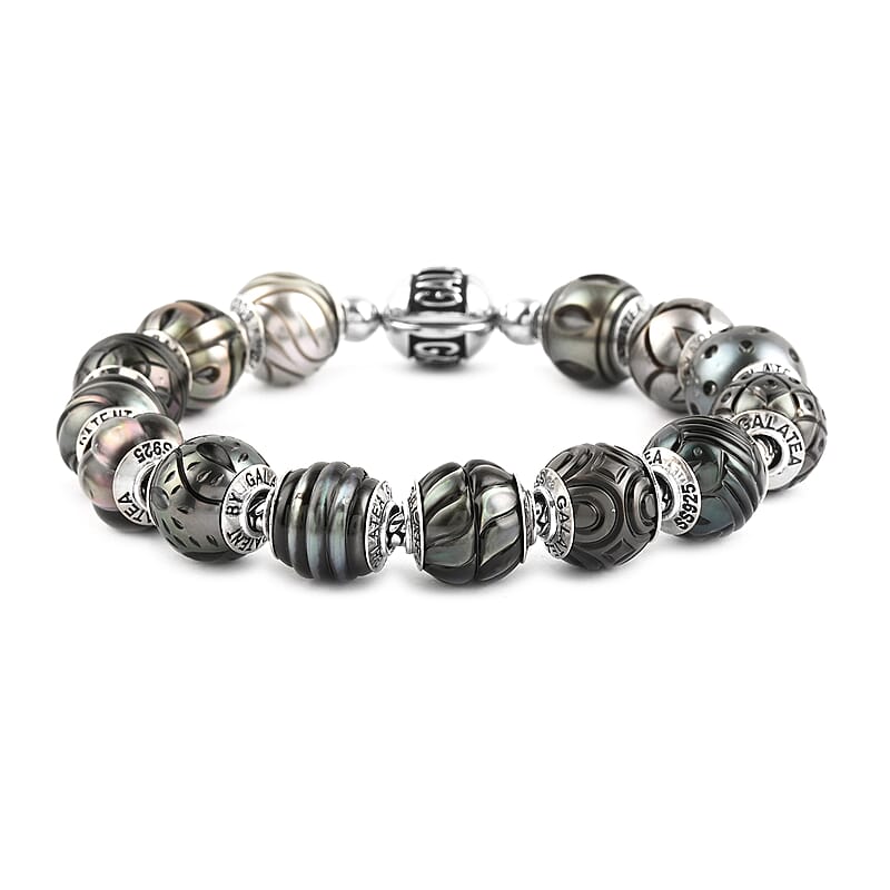 Galatea Queen Bead Collection Carved Tahitian Cultured Pearl 10mm Bracelet in Sterling Silver (8.00 In)