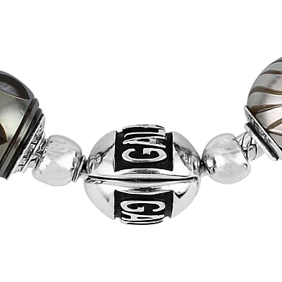 Galatea Queen Bead Collection Carved Tahitian Cultured Pearl 10mm Bracelet in Sterling Silver (8.00 In)