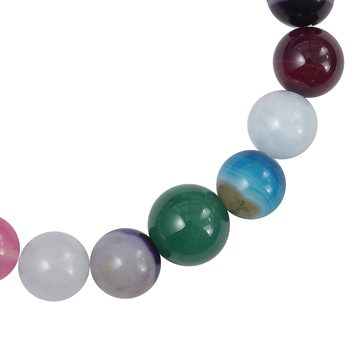 165 ctw Multi Color Agate and Aqua Chalcedony Beads Stretch Bracelet image number 3