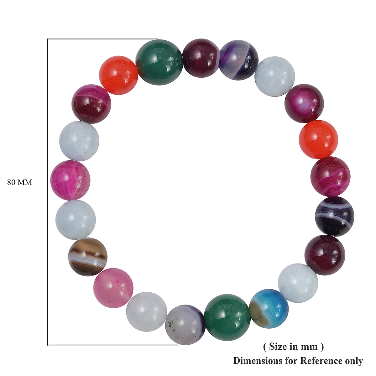 165 ctw Multi Color Agate and Aqua Chalcedony Beads Stretch Bracelet image number 4