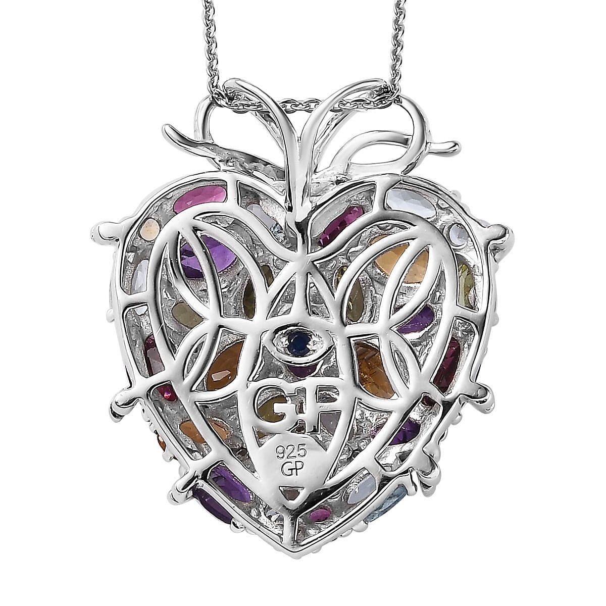 GP Amore Collection Multi Gemstone Heart Pendant Necklace 20 Inches in Platinum Over Sterling Silver 8.35 ctw (Del. in 8-10 Days) image number 4