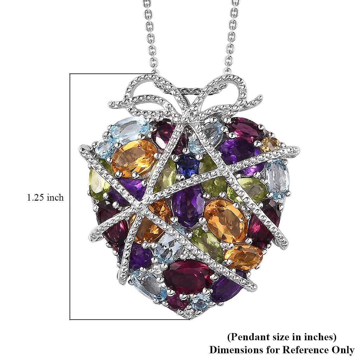 GP Amore Collection Multi Gemstone Heart Pendant Necklace 20 Inches in Platinum Over Sterling Silver 8.35 ctw (Del. in 8-10 Days) image number 5