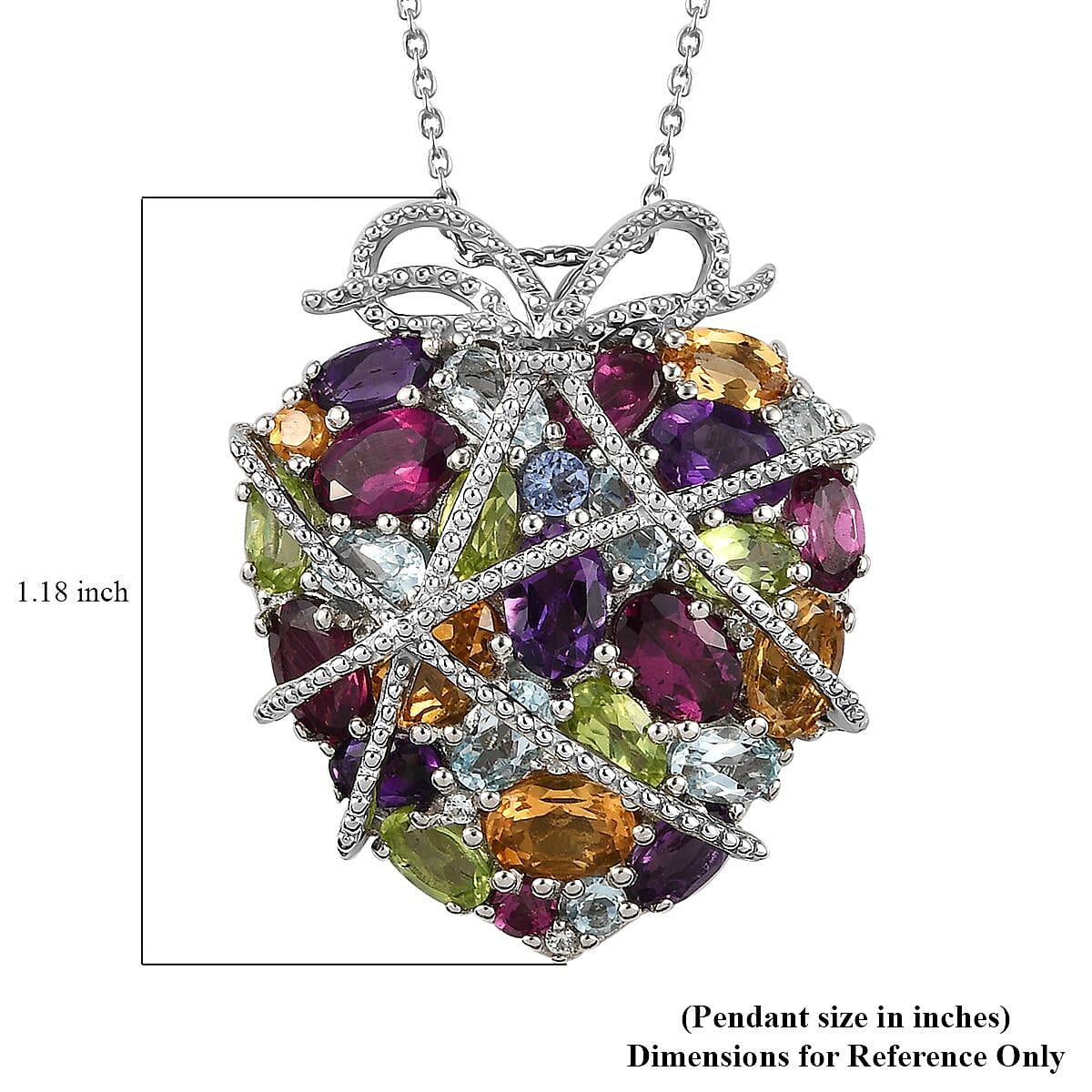 GP Amore Collection Multi Gemstone Heart Pendant Necklace 20 Inches in Platinum Over Sterling Silver 8.35 ctw (Del. in 8-10 Days) image number 6