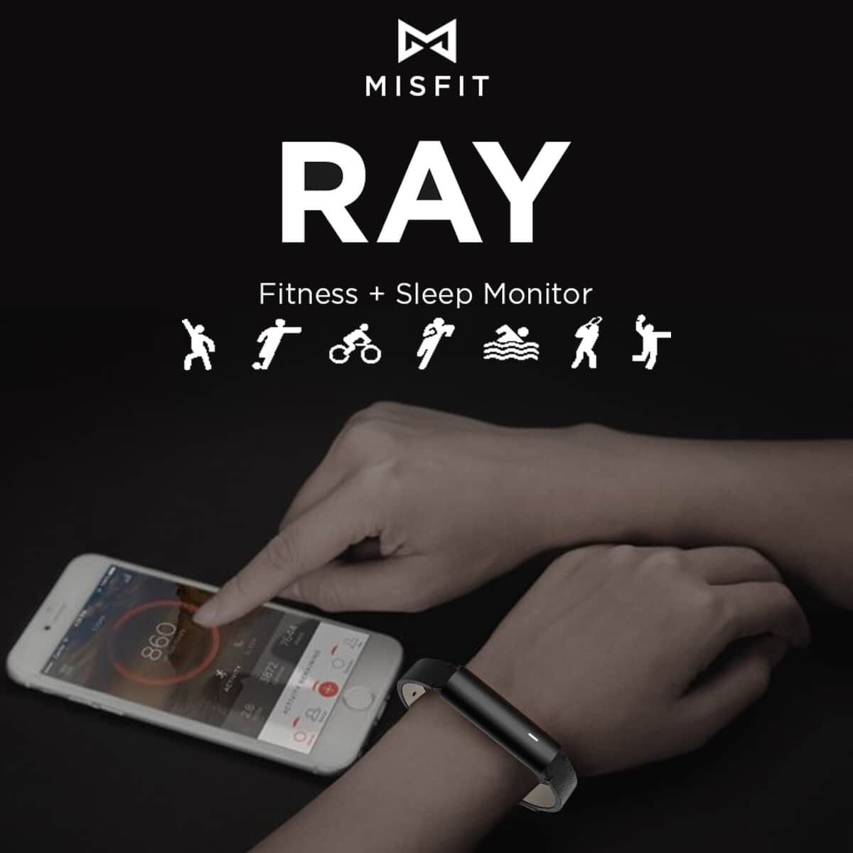 Misfit Ray Fitness and Sleep Tracker with Black Leather Band -Carbon Black image number 1