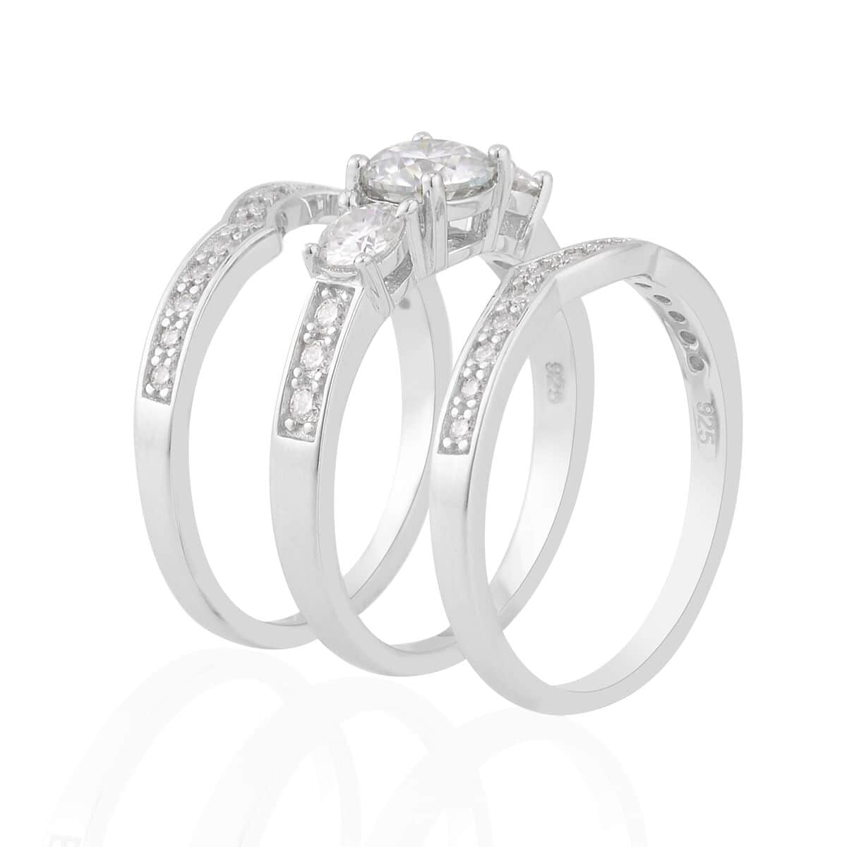 Moissanite Set of 3 Bridal Ring in Rhodium Over Sterling Silver 1.75 ctw image number 2