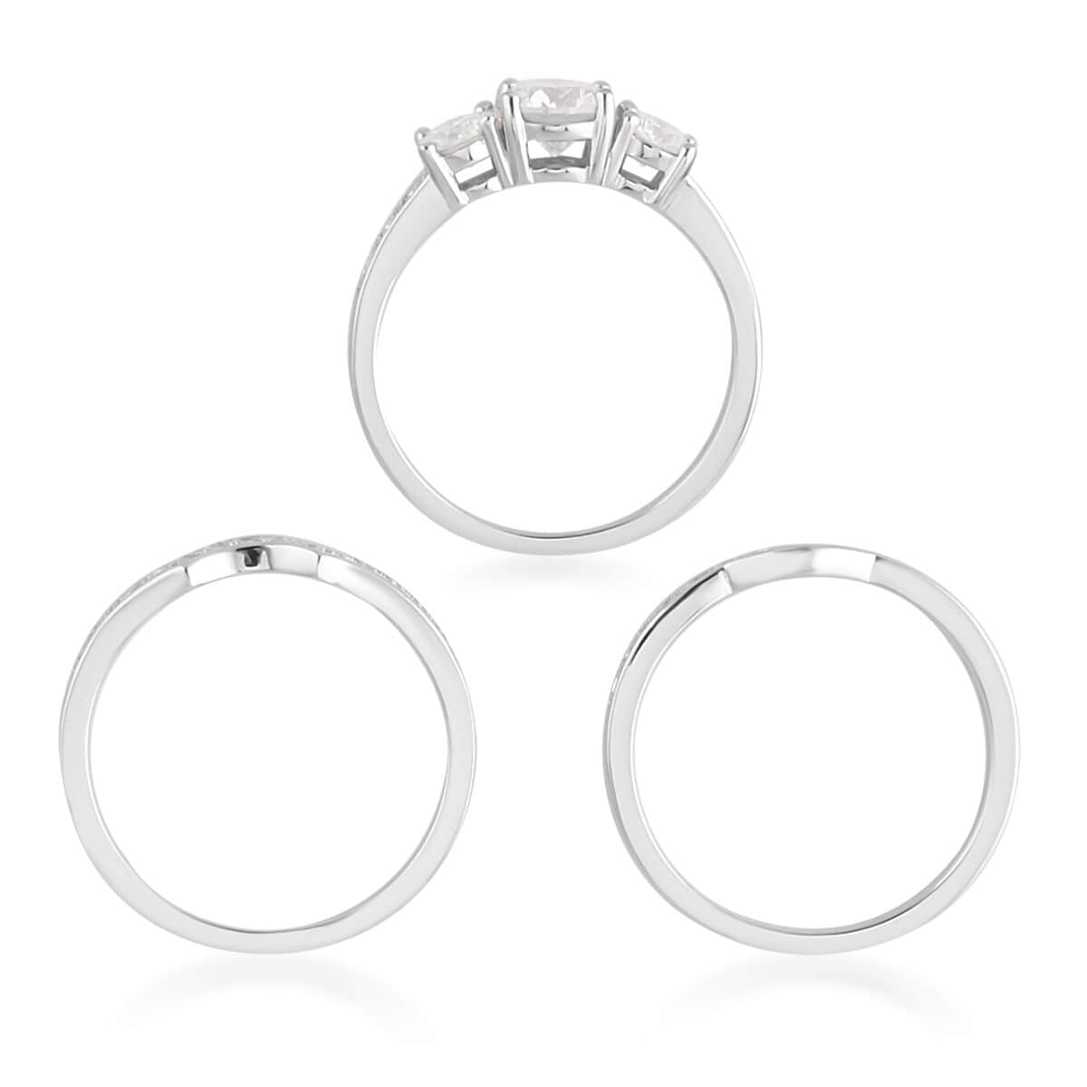 Moissanite Set of 3 Bridal Ring in Rhodium Over Sterling Silver (Size 6) 1.75 ctw image number 5