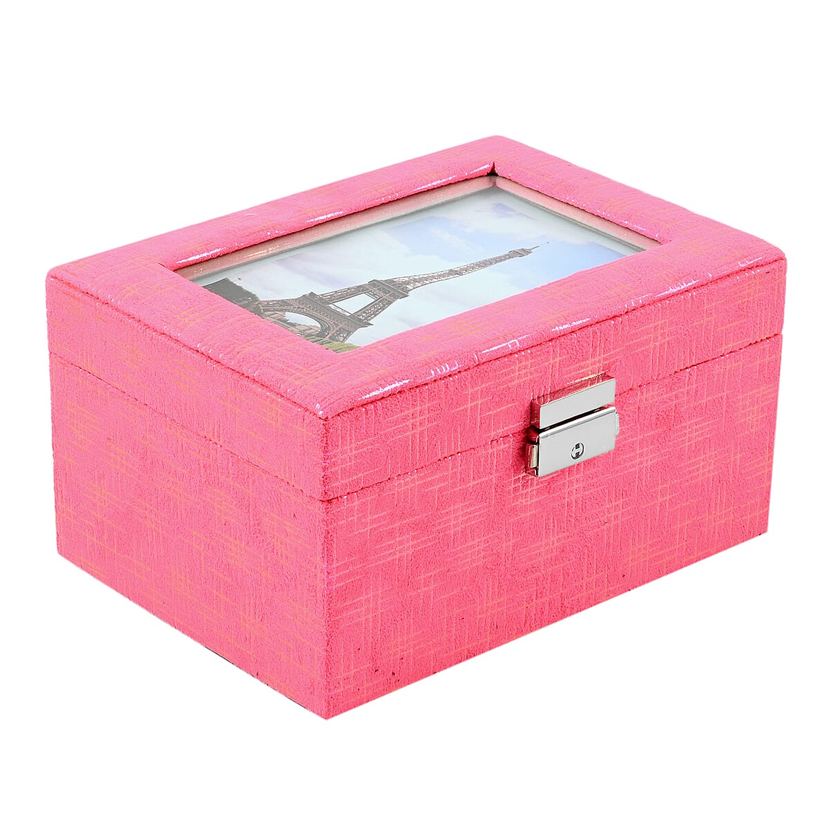 Pink Velvet Picture Photo Frame Display Jewelry Organizer with Glass Window (7.68x5.71x4.33) image number 2