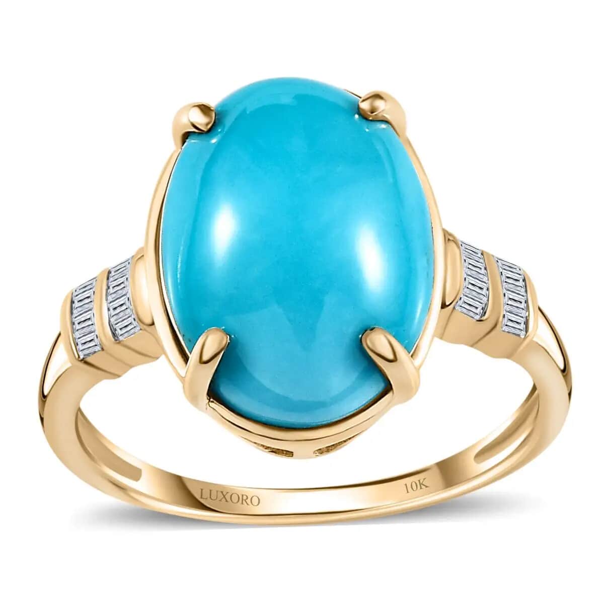 Luxoro Premium Sleeping Beauty Turquoise Ring, Diamond Accent Ring, 10K Yellow Gold Ring, Turquoise Jewelry, Gifts For Her 5.40 ctw image number 0