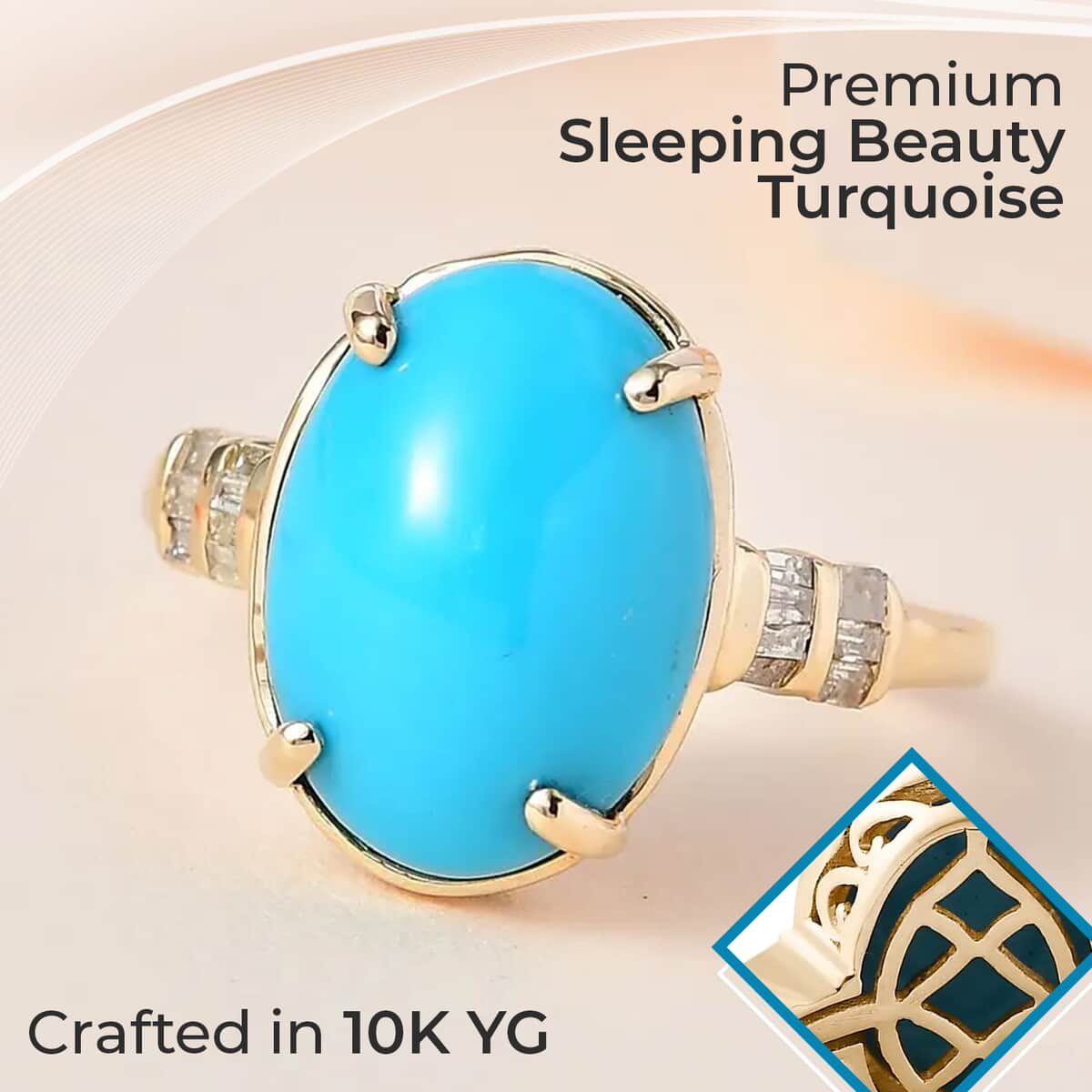 Luxoro Premium Sleeping Beauty Turquoise Ring, Diamond Accent Ring, 10K Yellow Gold Ring, Turquoise Jewelry, Gifts For Her 5.40 ctw image number 1