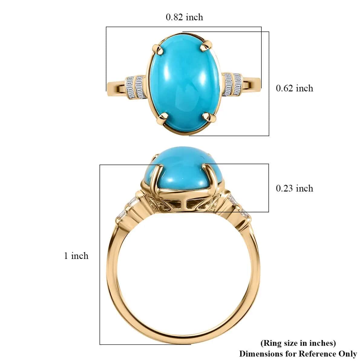 Luxoro Premium Sleeping Beauty Turquoise and Diamond 5.40 ctw Accent Ring, 10K Yellow Gold Ring, Turquoise Jewelry, Gifts For Her (Size 10.00) image number 6