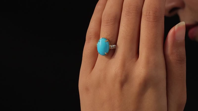 10K Yellow Gold Natural Arizona Sleeping Beauty Turquoise and Diamond Ring 3.20 Grams 5.35 ctw