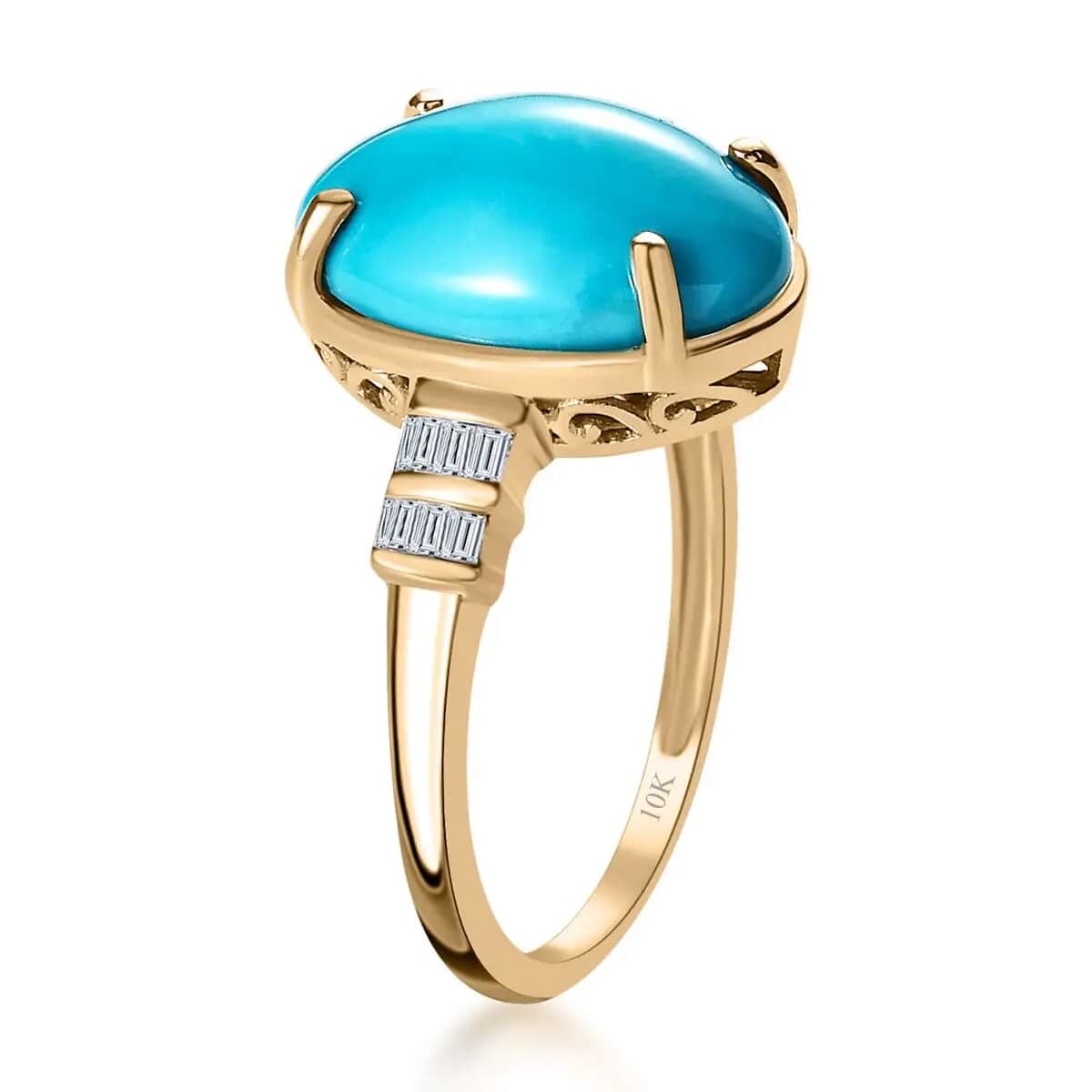 Luxoro Premium Sleeping Beauty Turquoise and Diamond 5.40 ctw Accent Ring, 10K Yellow Gold Ring, Turquoise Jewelry, Gifts For Her (Size 8.00) image number 3