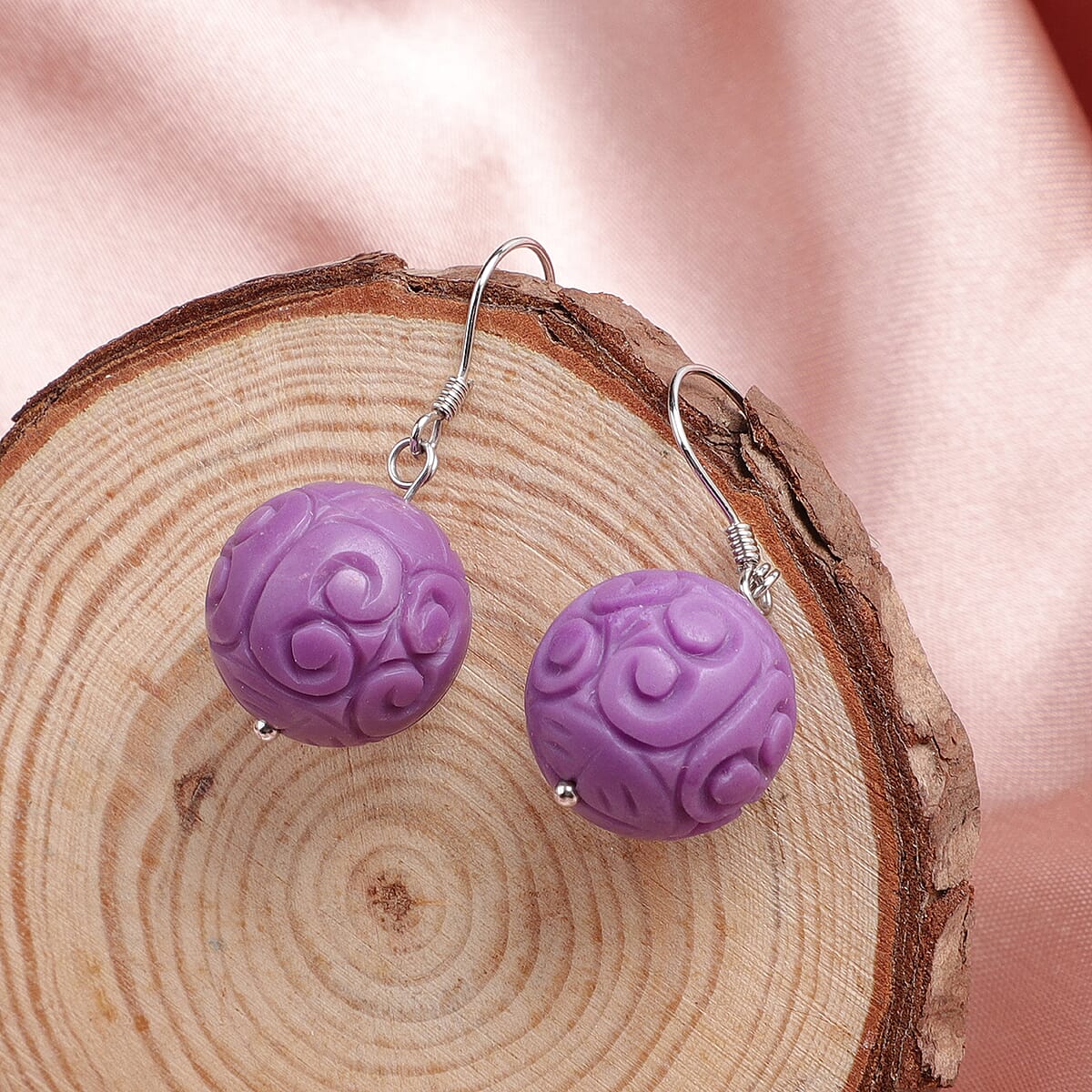 Phosphosiderite Carved Earrings in Sterling Silver 40.00 ctw image number 1