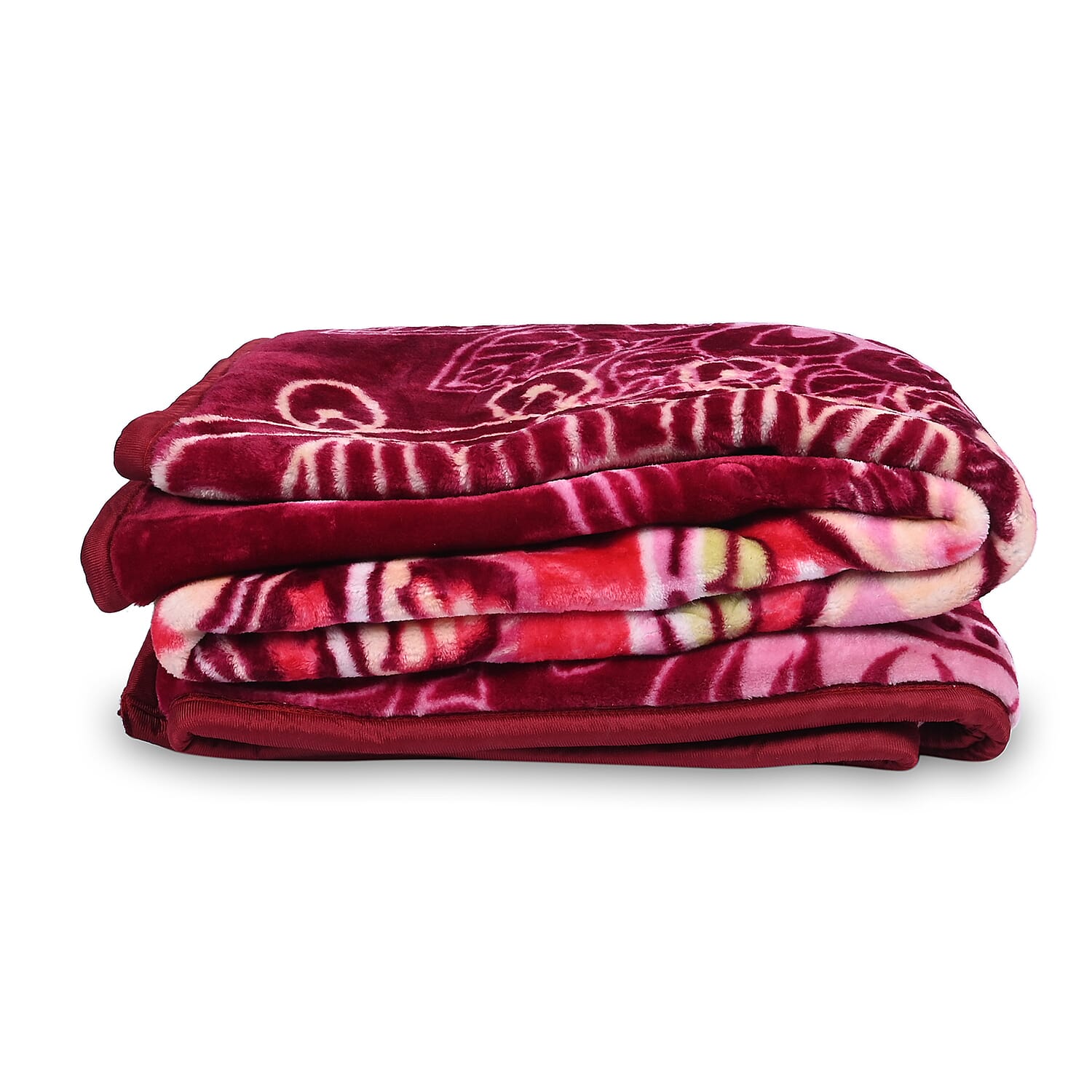 Red Wine Medallion Print Pattern Microfiber Mink Blanket 7.72 lbs