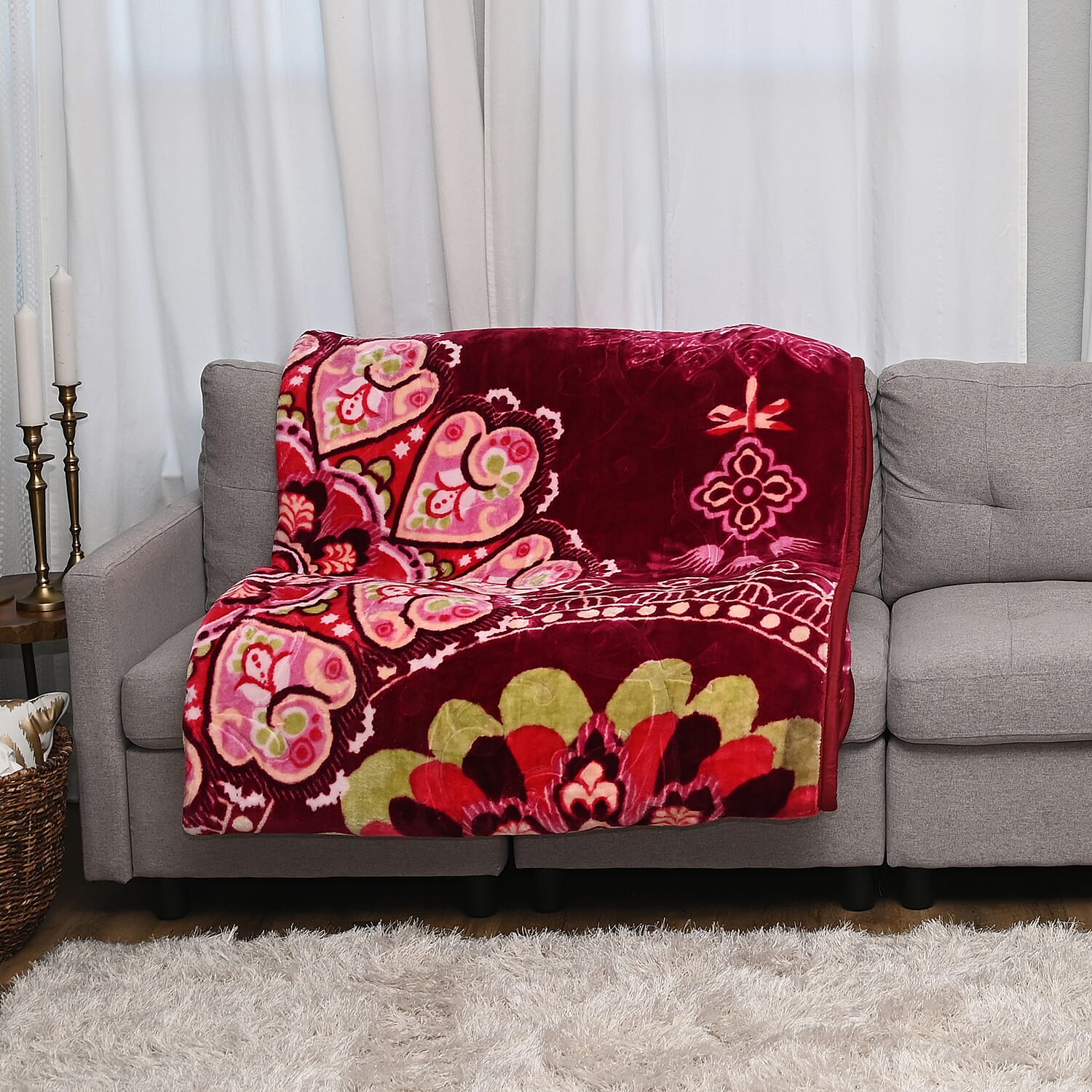 Red Wine Medallion Print Pattern Microfiber Mink Blanket 7.72 lbs