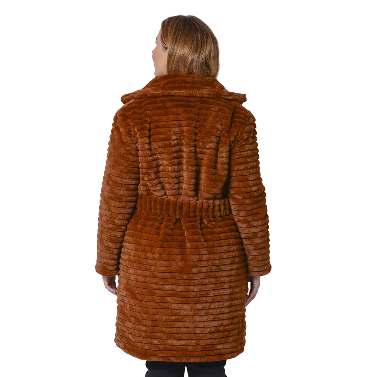 PASSAGE Cognac Embossed Faux Fur Reversible Robe Coat (S, 100% Polyester) image number 1