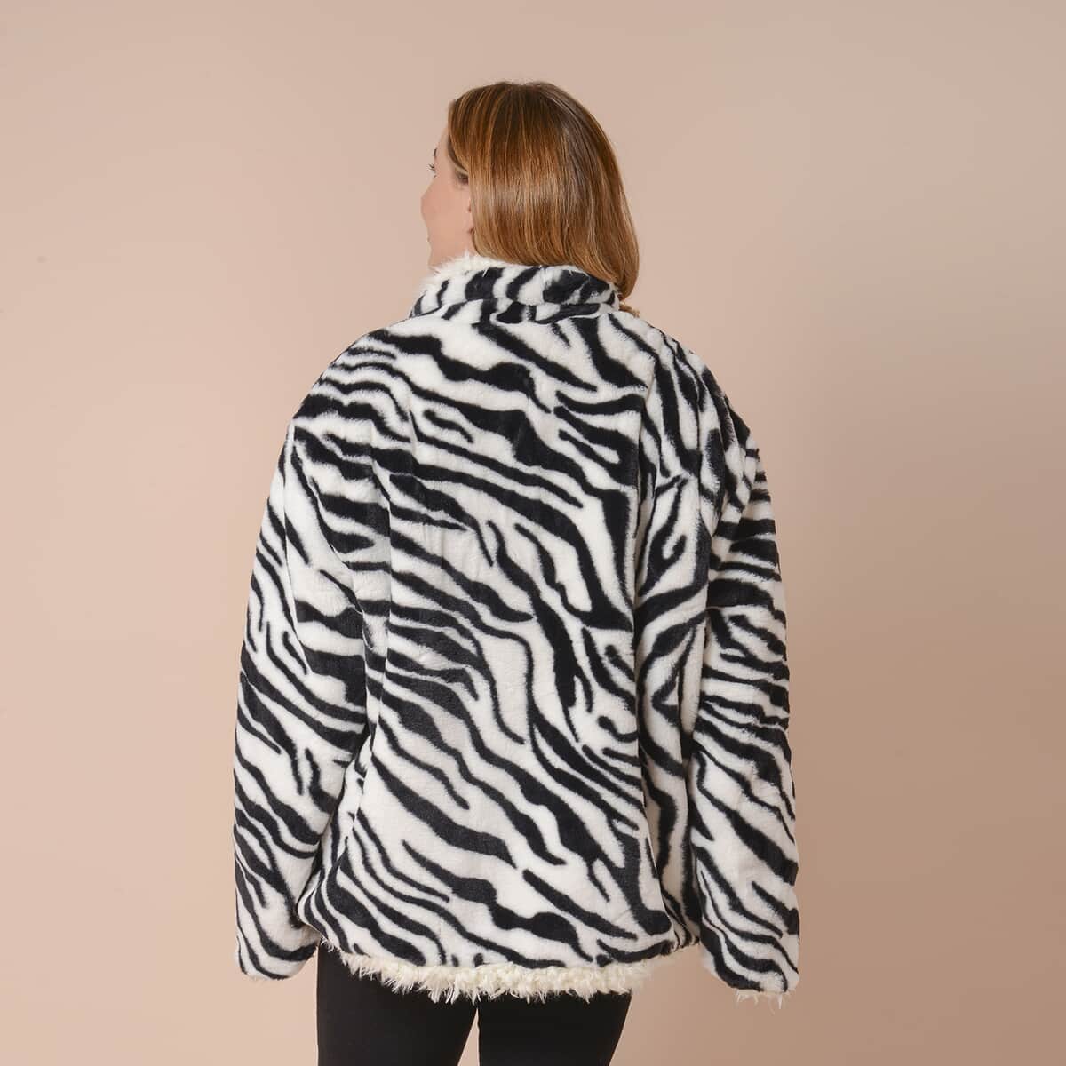 Passage White Zebra Print Faux Fur Shawl Collar Coat Reversible - XL image number 1