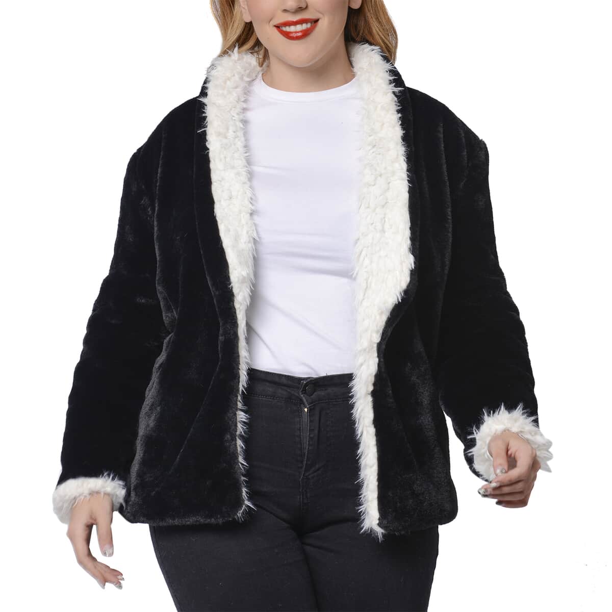 PASSAGE Black Reversible White Faux Fur Shawl Collar Coat (S, 100% Polyester) image number 0