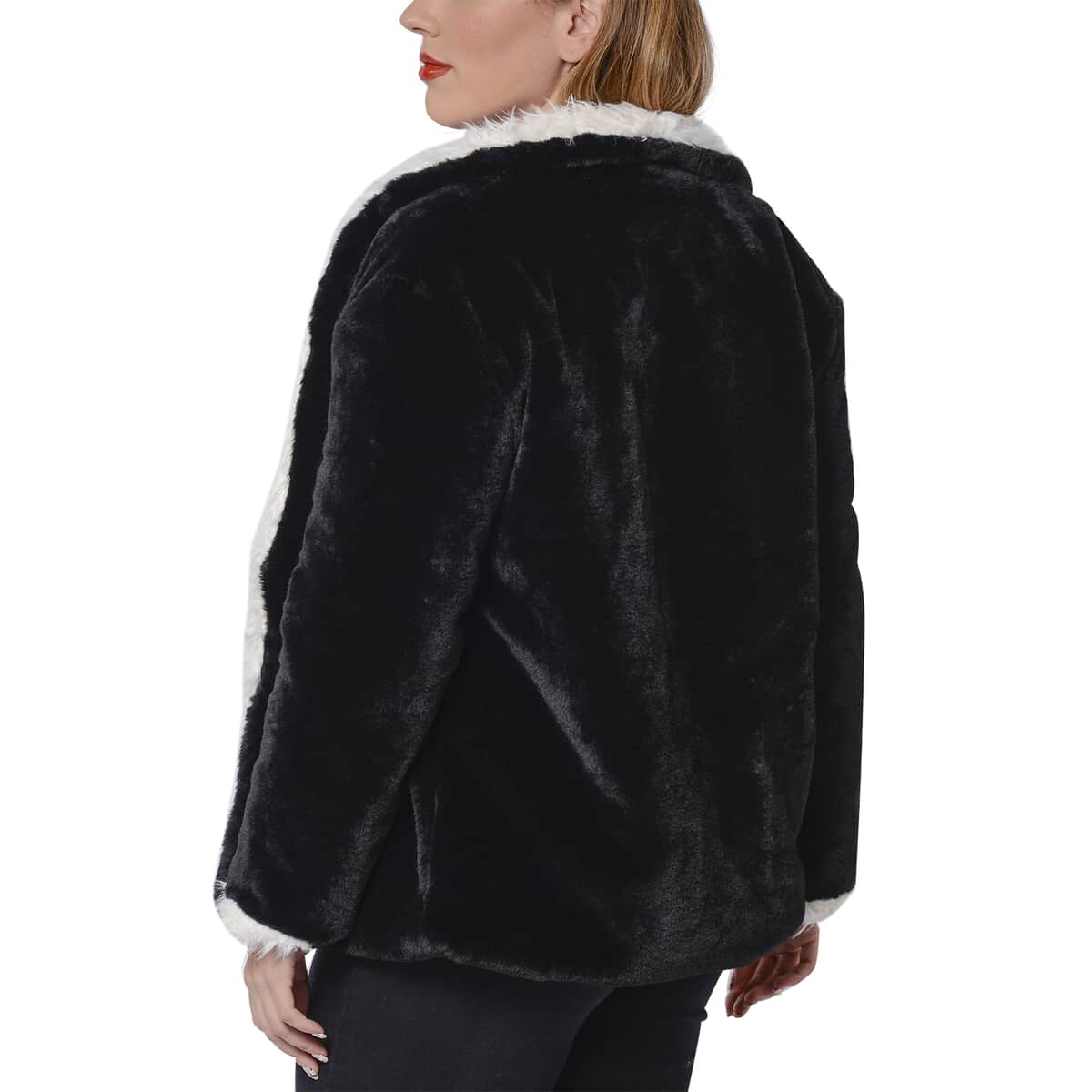 PASSAGE Black Reversible White Faux Fur Shawl Collar Coat (S, 100% Polyester) image number 1