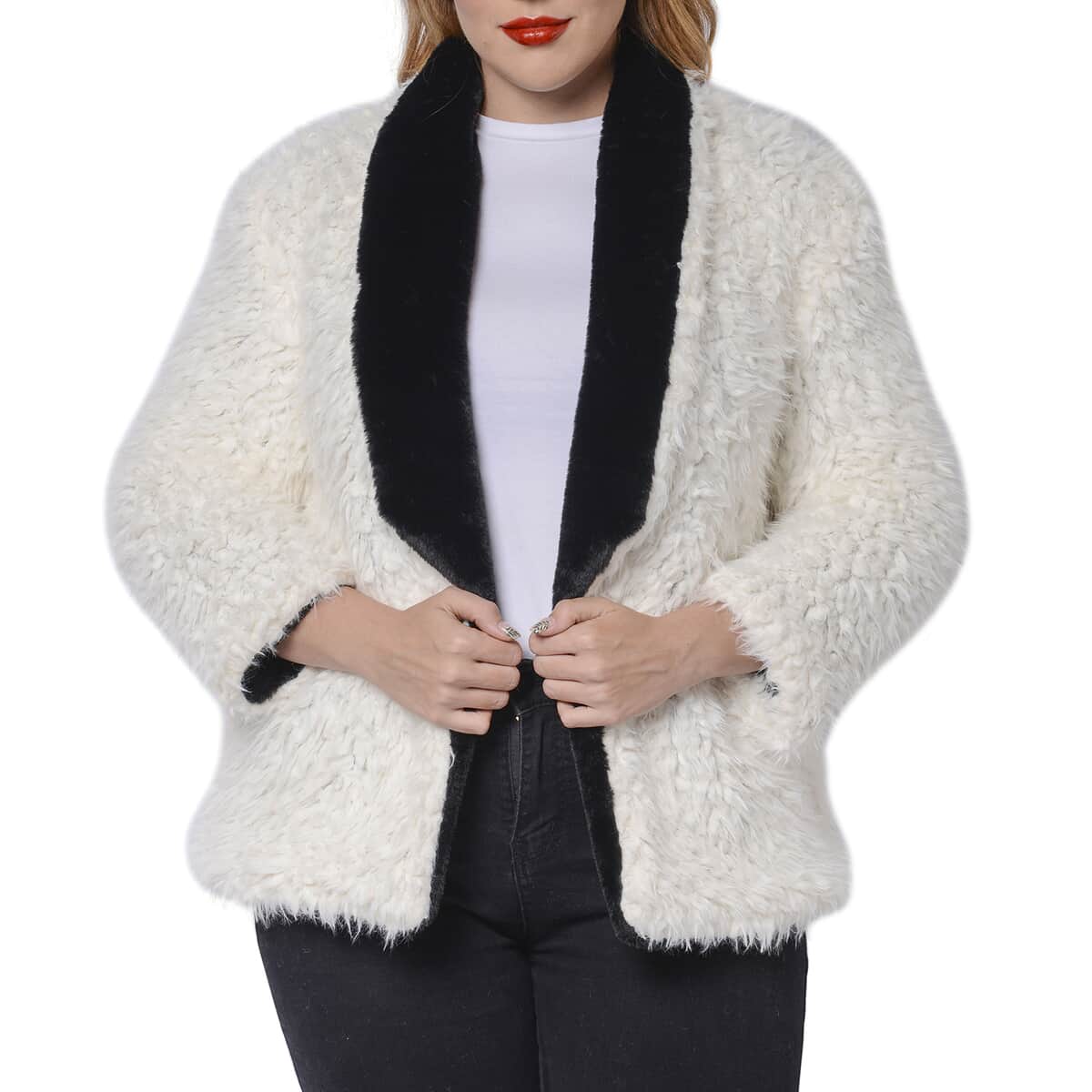 PASSAGE Black Reversible White Faux Fur Shawl Collar Coat (S, 100% Polyester) image number 3