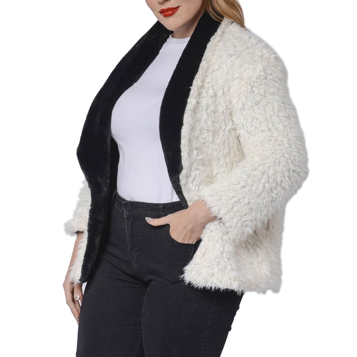 PASSAGE Black And White Reversible Womens Coat With Shawl Collar And Long Sleeves (M, 100% Polyester) image number 5