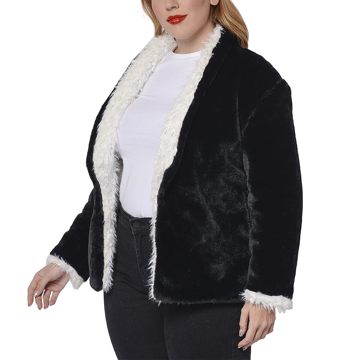 Passage Black And White Reversible Womens Coat With Shawl Collar And Long Sleeves (L, 100% Polyester) image number 2