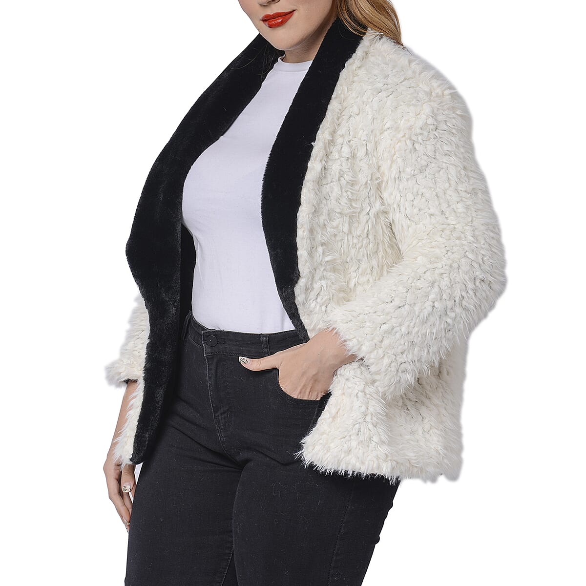 Passage Black And White Reversible Womens Coat With Shawl Collar And Long Sleeves (L, 100% Polyester) image number 5