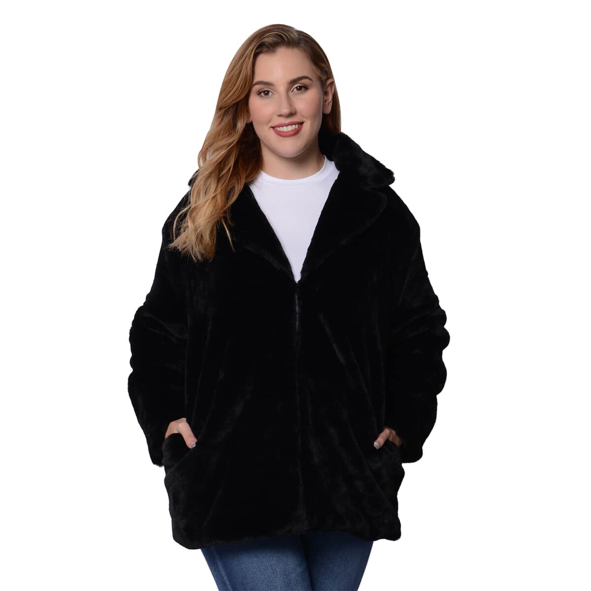 Passage Black Faux Fur Coat - M | Women's Polyester Coat | Winter Coats for Women | Ladies Fur Coats image number 0