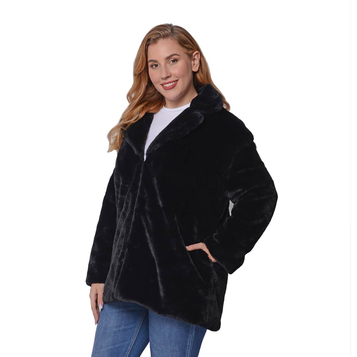 Passage Black Faux Fur Coat - M | Women's Polyester Coat | Winter Coats for Women | Ladies Fur Coats image number 2