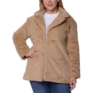 Passage Tan Faux Fur Coat - XL | Women's Polyester Coat | Winter Coats for Women | Ladies Fur Coats