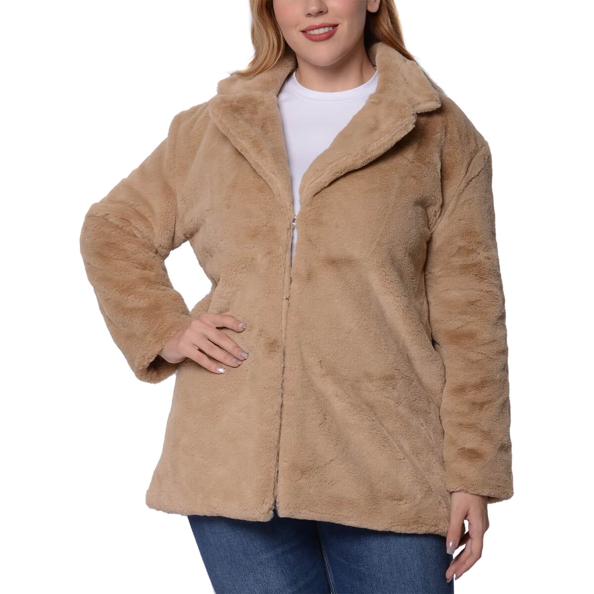 Passage Tan Faux Fur Coat - XL | Women's Polyester Coat | Winter Coats for Women | Ladies Fur Coats image number 0
