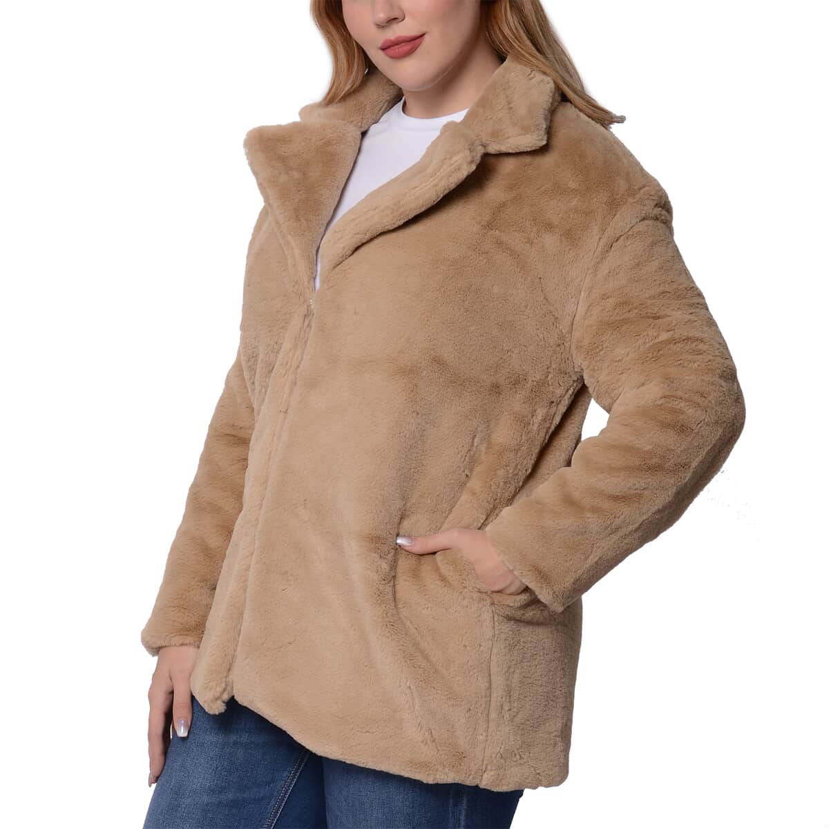 Passage Tan Faux Fur Coat - XL | Women's Polyester Coat | Winter Coats for Women | Ladies Fur Coats image number 2