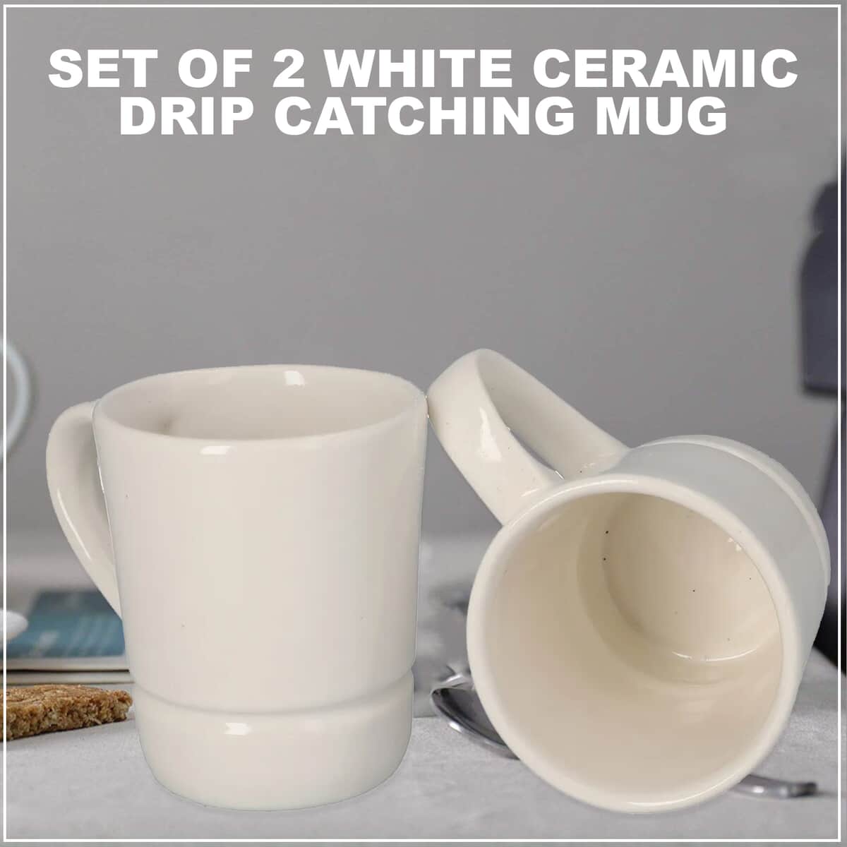 Set of 2 White Ceramic Drip Catching Mug image number 1