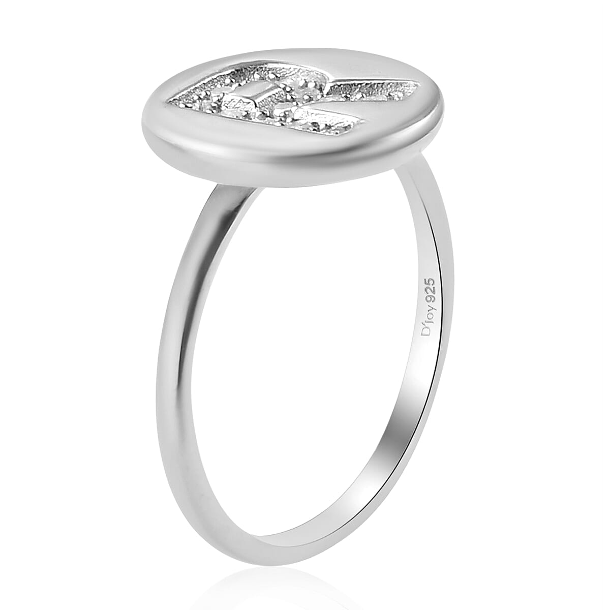 Diamond R Ring in Platinum Over Sterling Silver (Size 6.0) 0.08 ctw image number 3