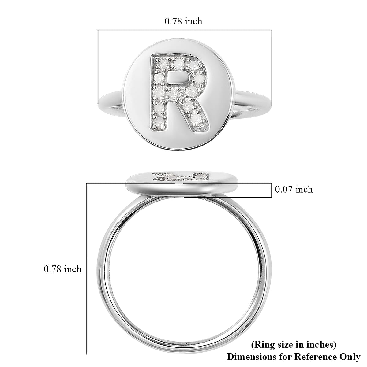Diamond R Ring in Platinum Over Sterling Silver (Size 6.0) 0.08 ctw image number 5