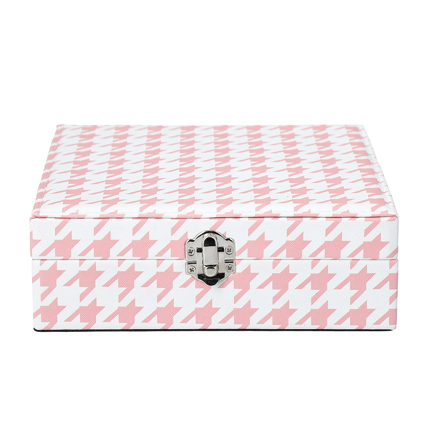 Pink Faux Leather Houndstooth Pattern Jewelry Box (7x7x2)