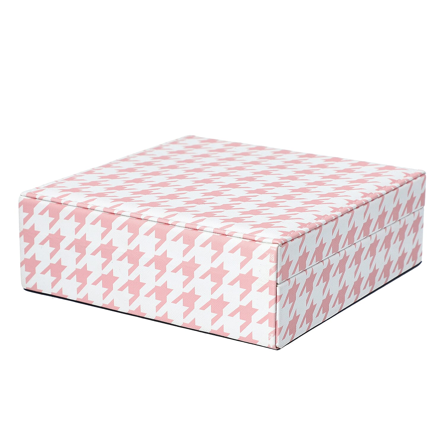 Pink Faux Leather Houndstooth Pattern Jewelry Box (7x7x2)